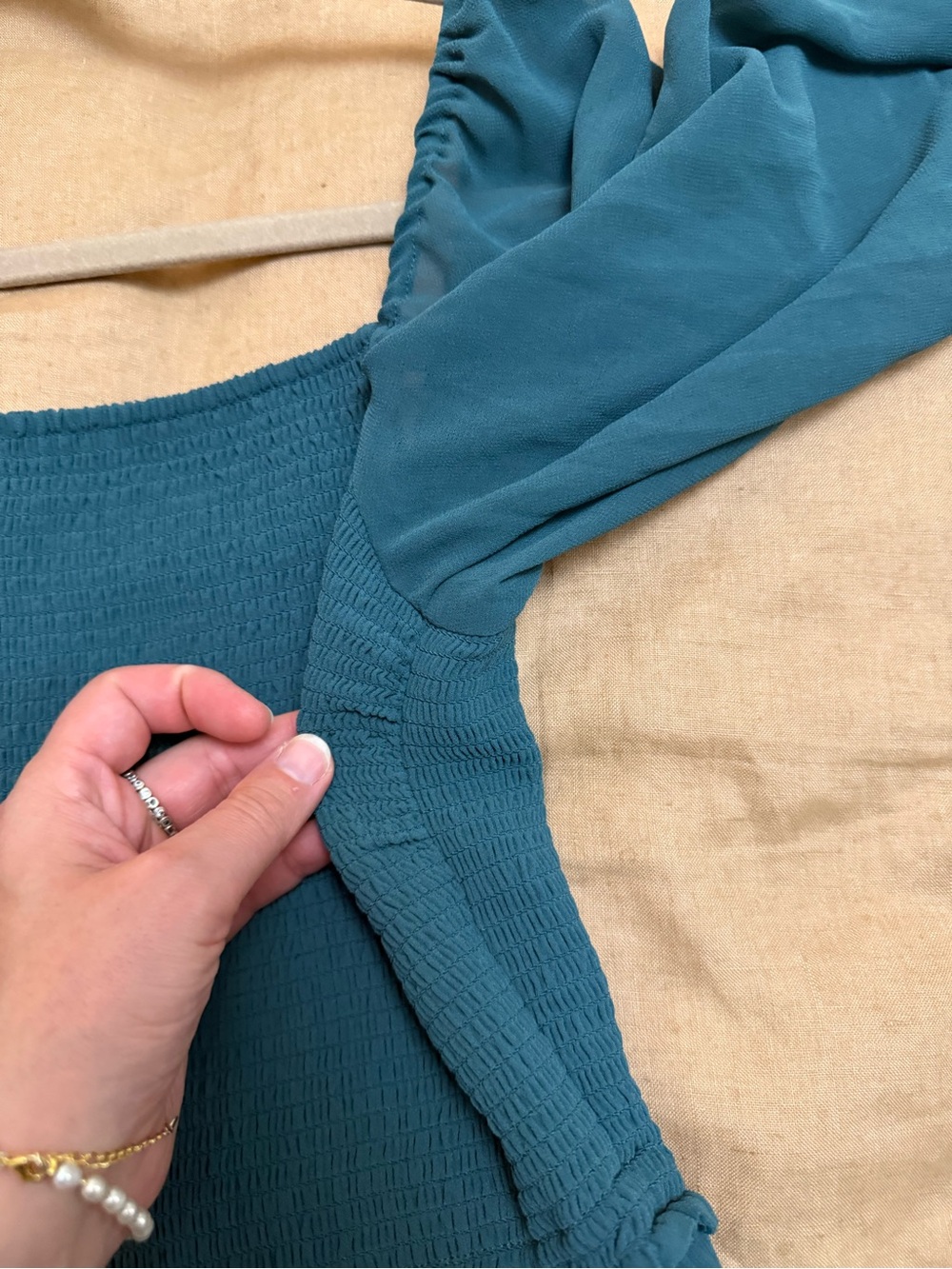 Aritzia Tempest Teal Smocked Square-Neck Mini Dress - Picture 11 of 11